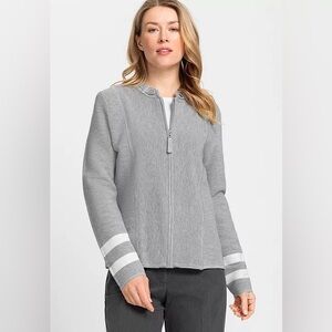 Pistachio Pastel Green & White Stripe Cotton Zip-Up Soft Sweater Shirt Jacket S